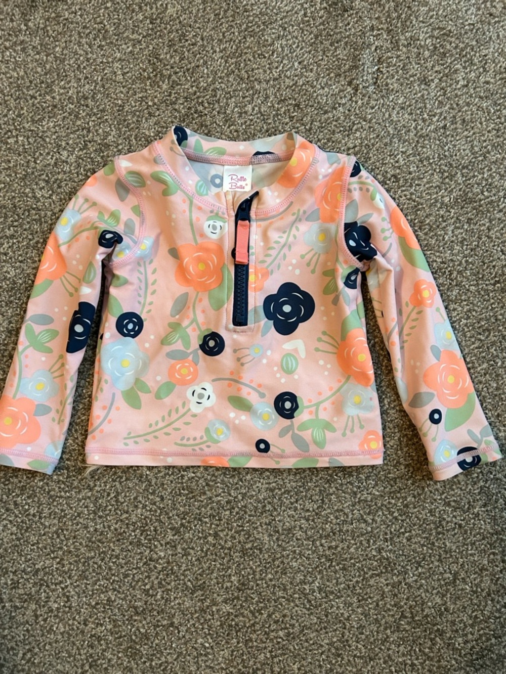 Ruffle Butts Pink Floral Long-Sleeve Rash Guard with Navy Accents
